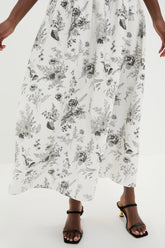Black & White Floral Smocked Helena Maxi Dress